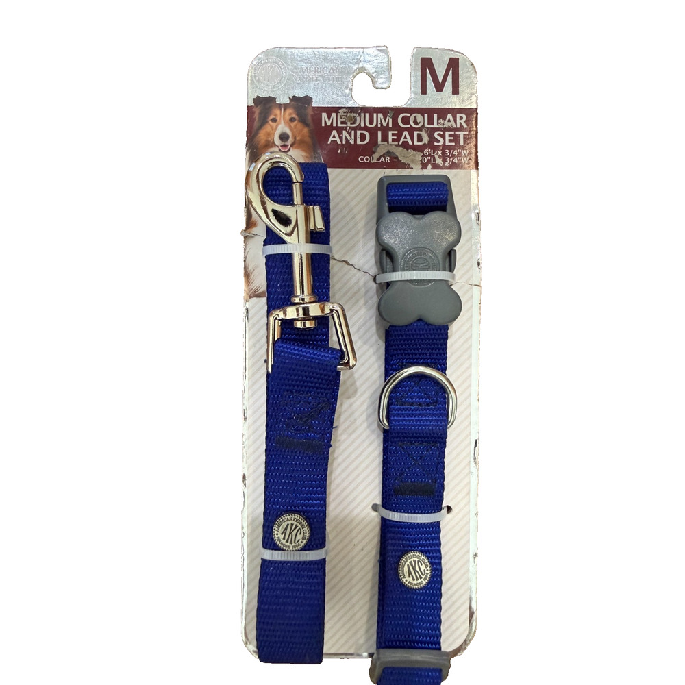 American Kennel Club Blue Adjustable Dog Collar & Lead Set – Size Medium – New